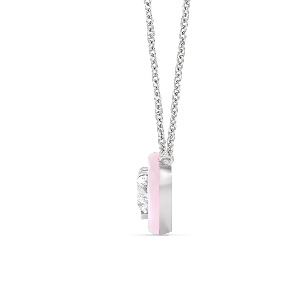 Classic Heart Bezel Necklace in Ceramic with Sterling Silver / Lavender Rose / 1 Cut Diamond in 14KT Sterling Silver / Lavender Rose / 1 view 2

