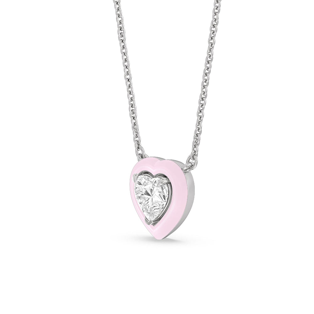 Classic Heart Bezel Necklace in Ceramic with Sterling Silver / Lavender Rose / 1 Cut Diamond in 14KT Sterling Silver / Lavender Rose / 1 view 3
