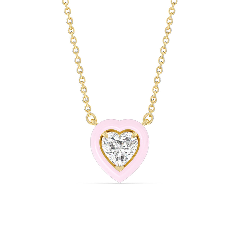 Classic Heart Bezel Necklace in Ceramic with 14KT Yellow Gold / Lavender Rose / 1 Cut Diamond in 14KT Yellow Gold / Lavender Rose / 1 view 1
