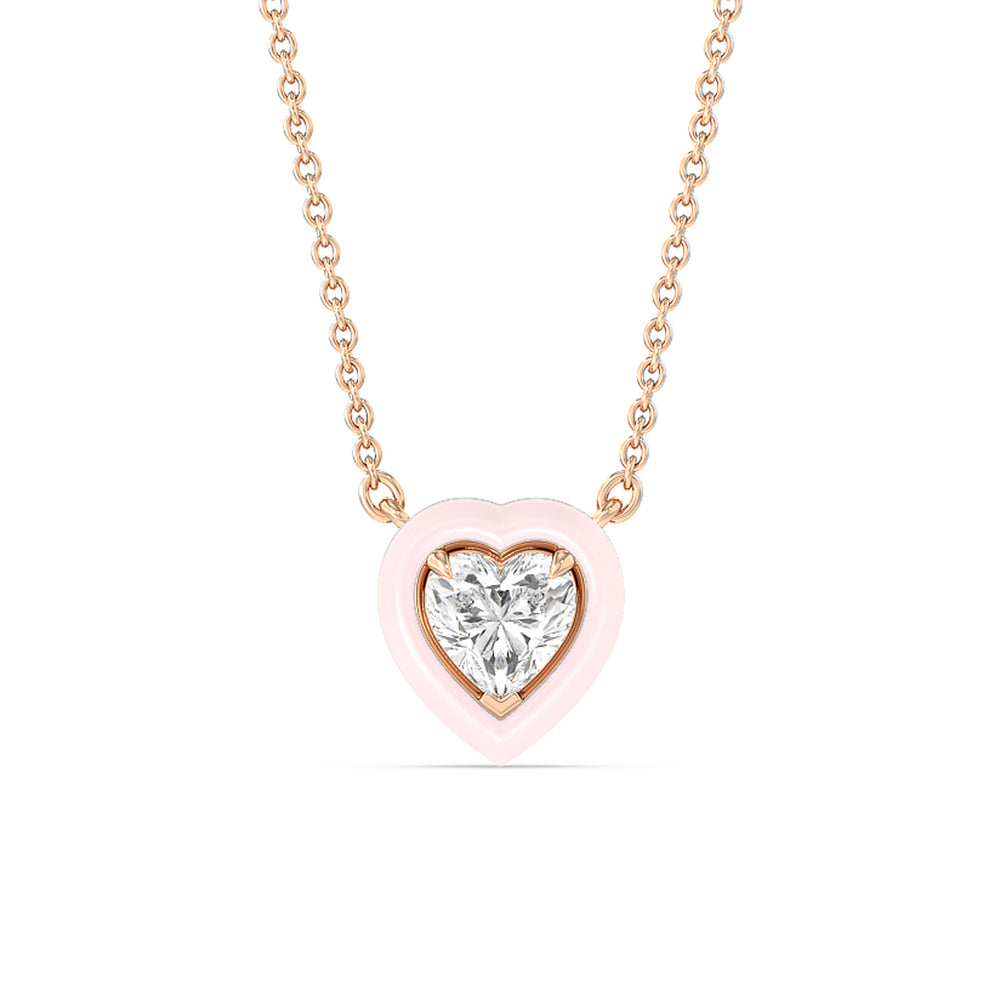 Classic Heart Bezel Necklace in Ceramic with 14KT Rose Gold / Lilac Blush / 1 Cut Diamond in 14KT Rose Gold / Lilac Blush / 1 view 1
