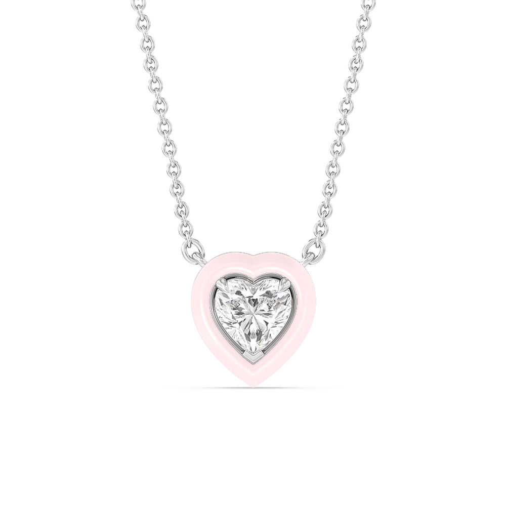 Classic Heart Bezel Necklace in Ceramic with 14KT White Gold / Lilac Blush / 1 Cut Diamond in 14KT White Gold / Lilac Blush / 1 view 1
