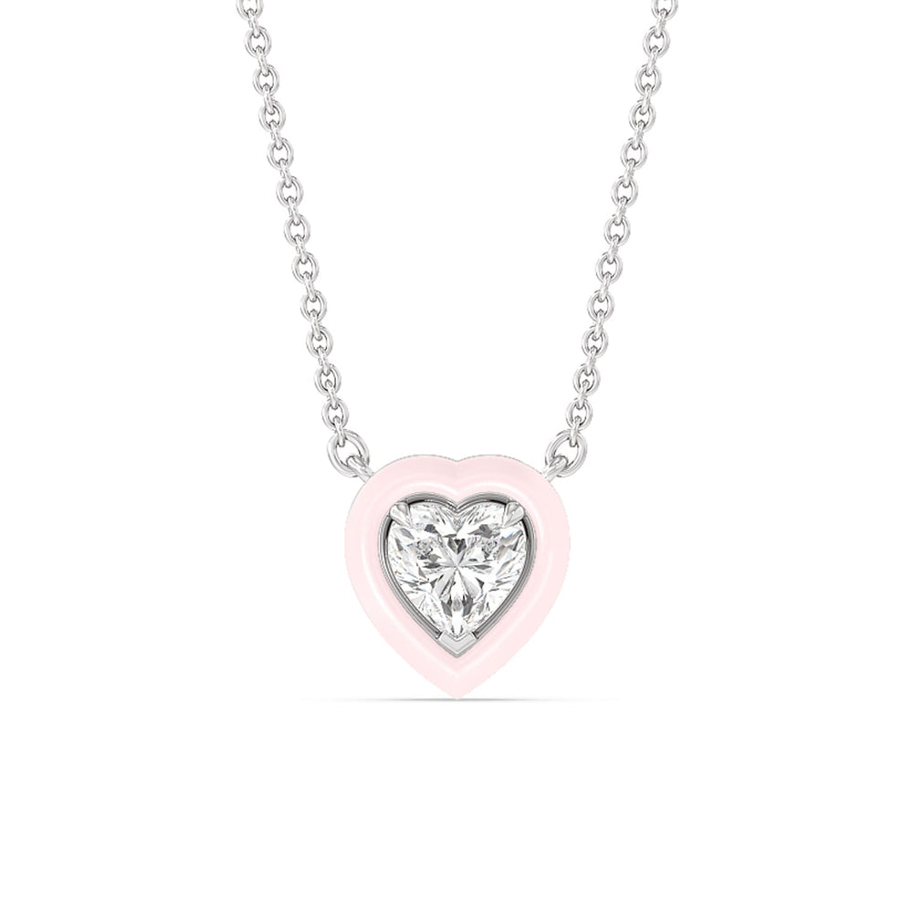 Classic Heart Bezel Necklace in Ceramic with Sterling Silver / Lilac Blush / 1 Cut Diamond in 14KT Sterling Silver / Lilac Blush / 1 view 1
