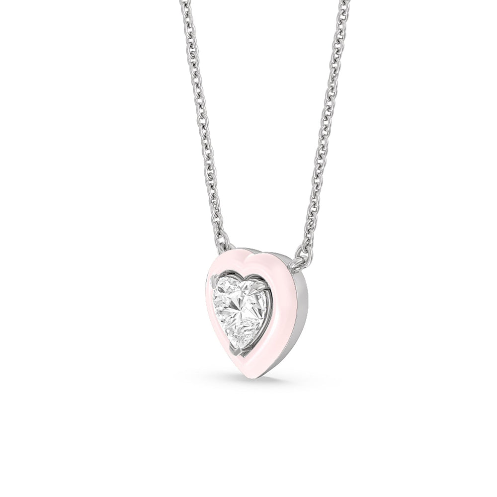 Classic Heart Bezel Necklace in Ceramic with Sterling Silver / Lilac Blush / 1 Cut Diamond in 14KT Sterling Silver / Lilac Blush / 1 view 2
