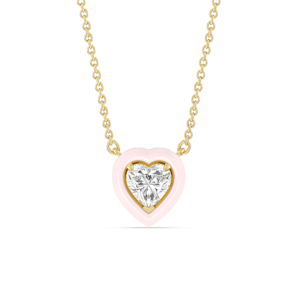 Classic Heart Bezel Necklace in Ceramic with 14KT Yellow Gold / Lilac Blush / 1 Cut Diamond in 14KT Yellow Gold / Lilac Blush / 1 view 1

