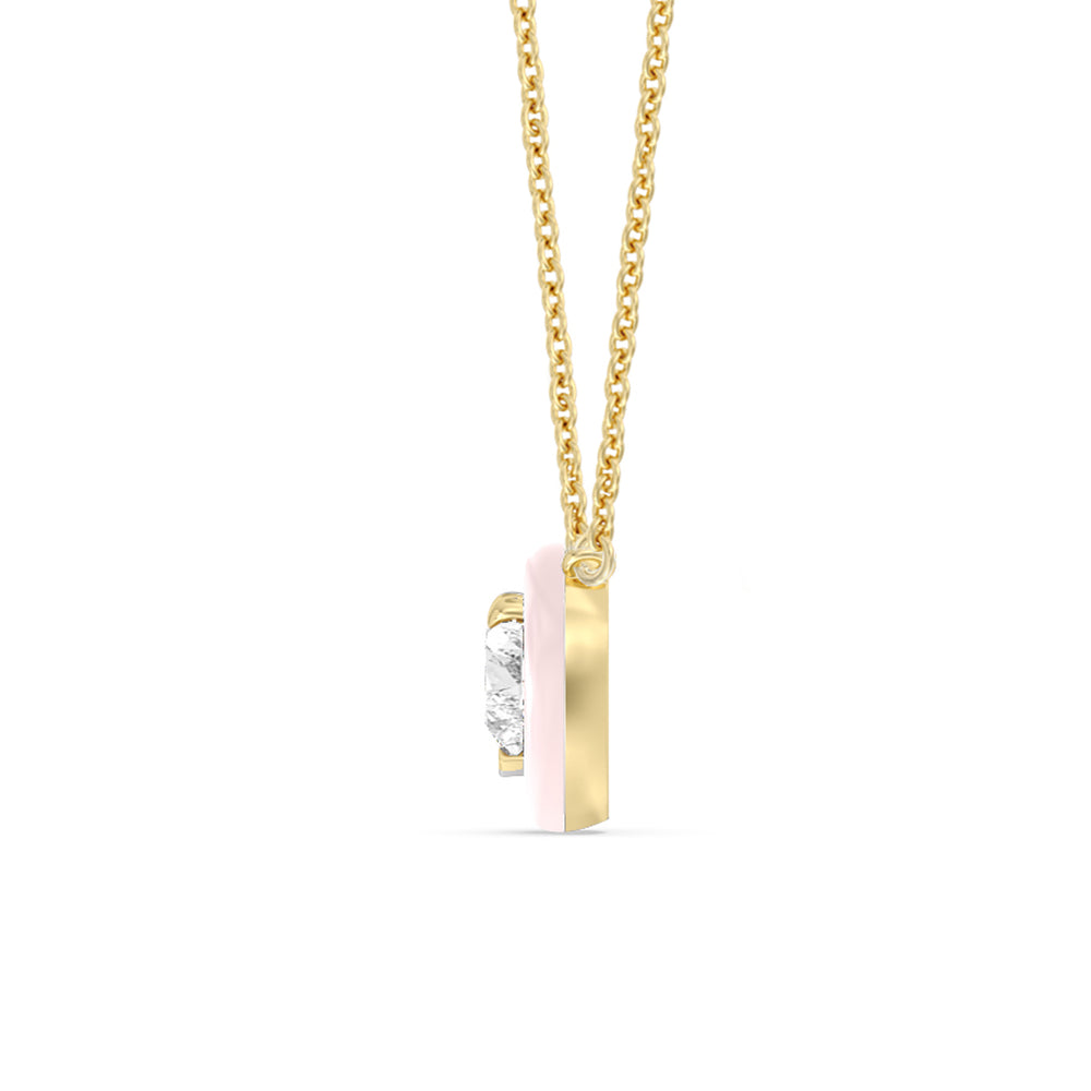 Classic Heart Bezel Necklace in Ceramic with 14KT Yellow Gold / Lilac Blush / 1 Cut Diamond in 14KT Yellow Gold / Lilac Blush / 1 view 3
