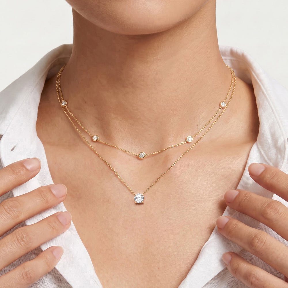 The Tulip Grand Necklace with 14KT Yellow Gold / Lab / 1 Cut Diamond in 14KT Yellow Gold / Lab / 1 view 4
