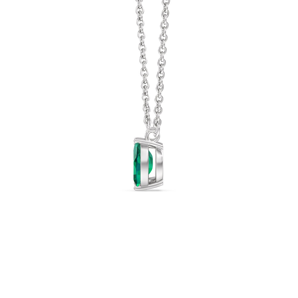 Toi Et Moi Created Emerald Marquise and Emerald Shape Diamond Necklace with 14KT White Gold Cut Diamond in 14KT White Gold view 2
