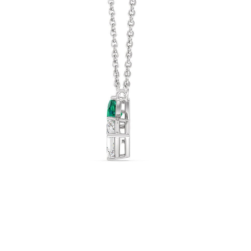 Toi Et Moi Created Emerald Pear and Emerald Shape Diamond Necklace with 14KT White Gold Cut Diamond in 14KT White Gold view 2
