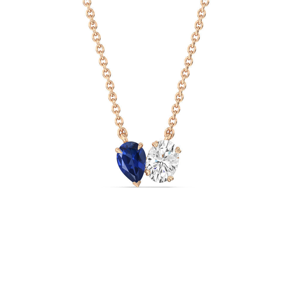 Toi Et Moi Created Sapphire Pear and Oval Diamond Necklace with 14KT Rose Gold Cut Diamond in 14KT Rose Gold view 1
