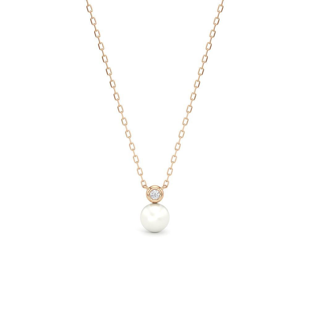 Pearl Bezel Necklace with 14KT Rose Gold / Lab / 1/20 Cut Diamond in 14KT Rose Gold / Lab / 1/20 view 1
