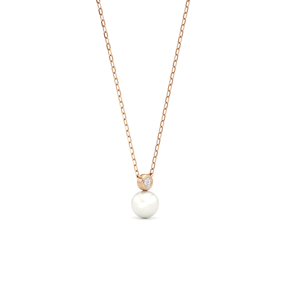 Pearl Bezel Necklace with 14KT Rose Gold / Lab / 1/20 Cut Diamond in 14KT Rose Gold / Lab / 1/20 view 4
