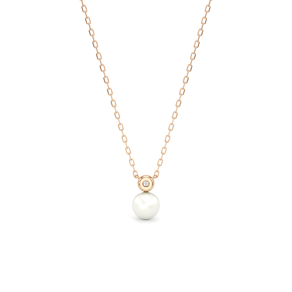 Pearl Bezel Necklace with 14KT Rose Gold / Lab / 1/20 Cut Diamond in 14KT Rose Gold / Lab / 1/20 view 5

