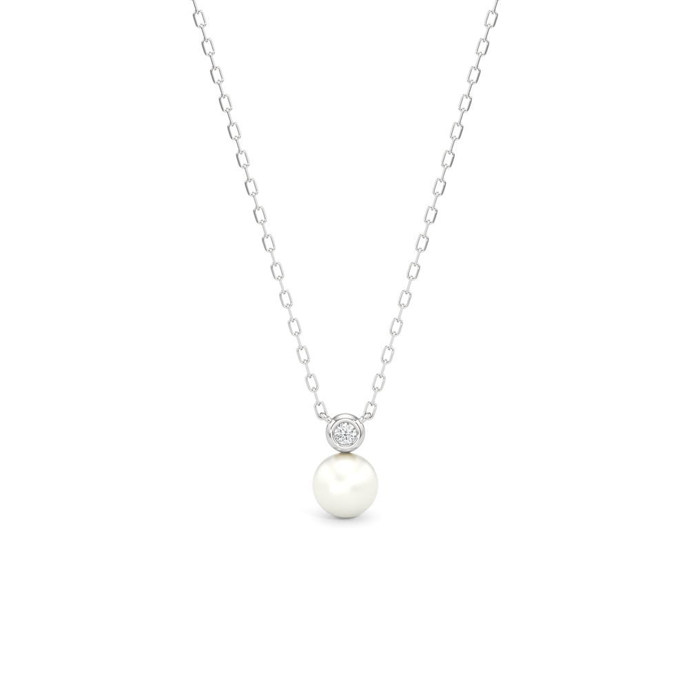 Pearl Bezel Necklace with 14KT White Gold / Lab / 1/20 Cut Diamond in 14KT White Gold / Lab / 1/20 view 1
