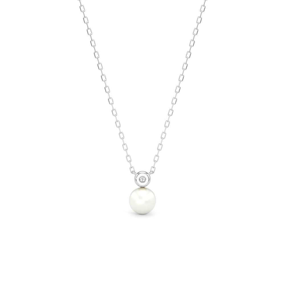 Pearl Bezel Necklace with 14KT White Gold / Lab / 1/20 Cut Diamond in 14KT White Gold / Lab / 1/20 view 5
