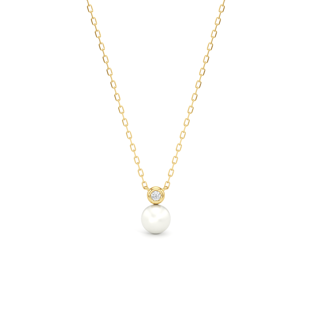 Pearl Bezel Necklace with 14KT Yellow Gold / Lab / 1/20 Cut Diamond in 14KT Yellow Gold / Lab / 1/20 view 1
