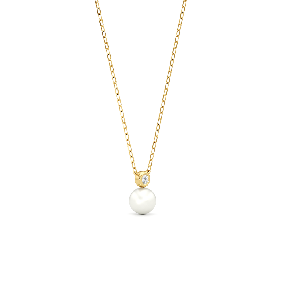Pearl Bezel Necklace with 14KT Yellow Gold / Lab / 1/20 Cut Diamond in 14KT Yellow Gold / Lab / 1/20 view 4
