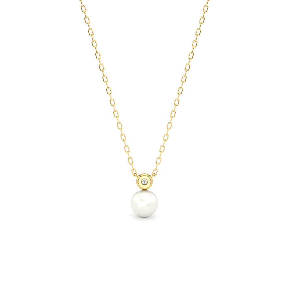 Pearl Bezel Necklace with 14KT Yellow Gold / Lab / 1/20 Cut Diamond in 14KT Yellow Gold / Lab / 1/20 view 5
