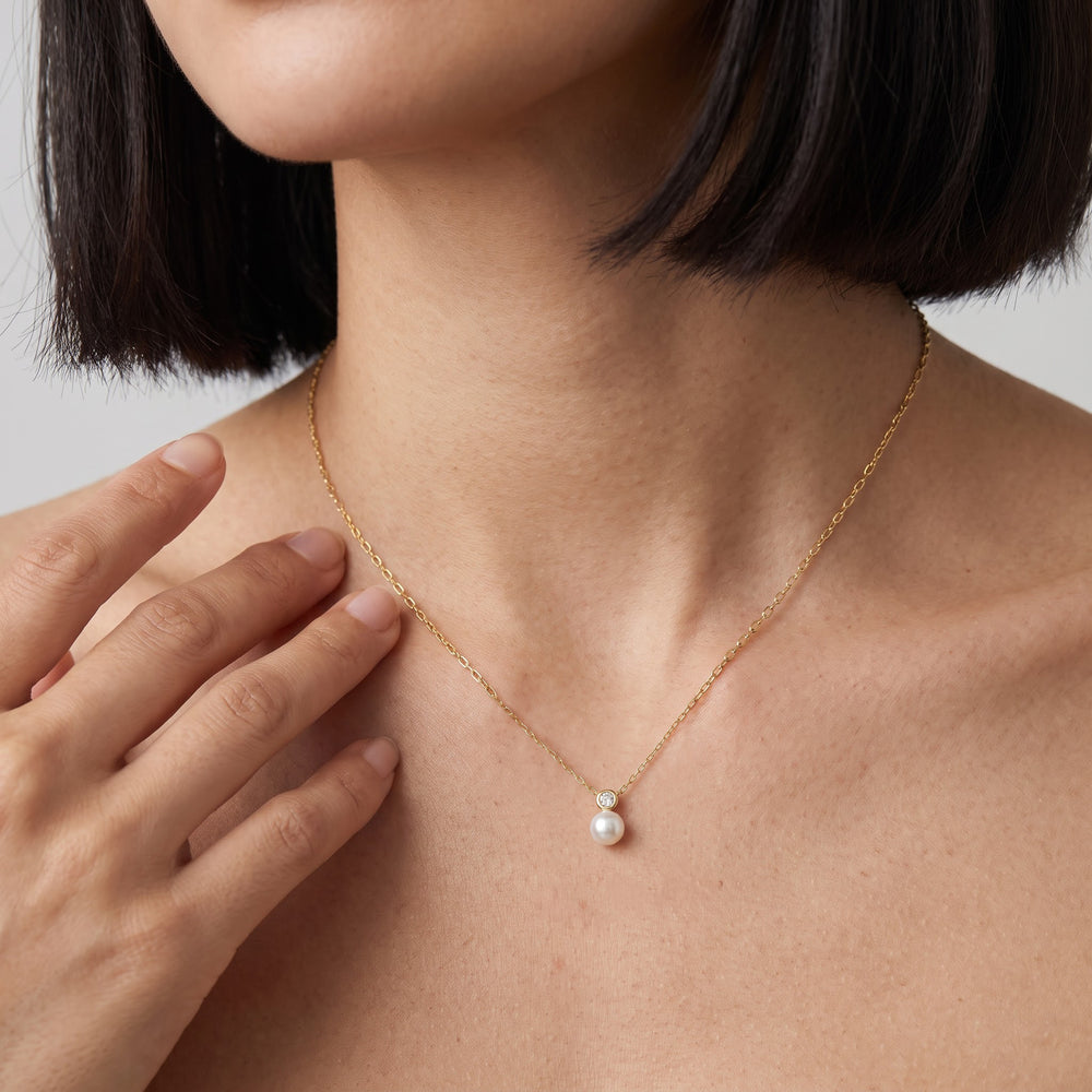 Pearl Bezel Necklace with 14KT Rose Gold / Lab / 1/20 Cut Diamond in 14KT Rose Gold / Lab / 1/20 view 2
