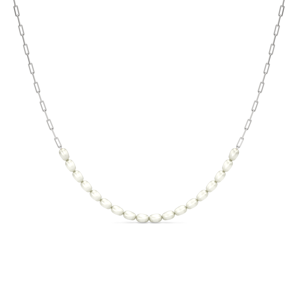 Pearl Paperclip Chain Necklace with Sterling Silver Cut Diamond in 14KT Sterling Silver view 1
