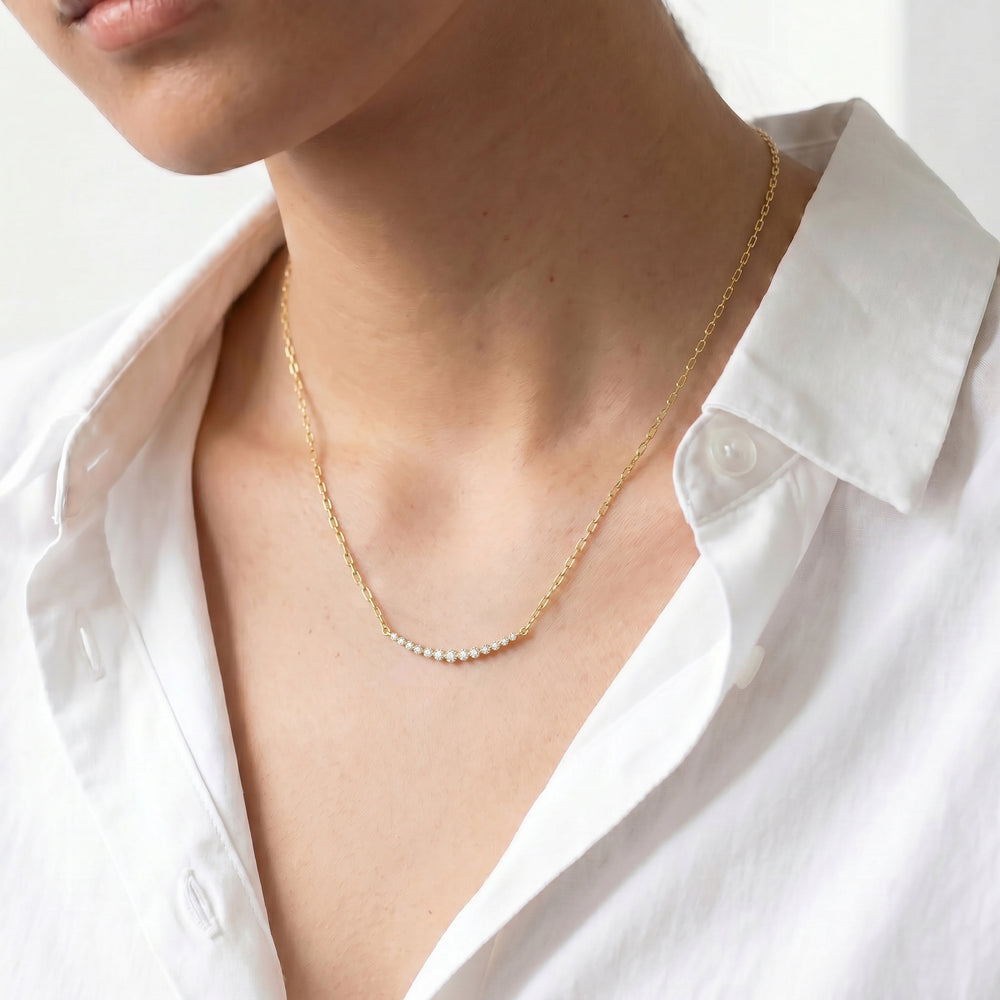 The Crescent Necklace with 14KT White Gold / Lab / 1/4 Cut Diamond in 14KT White Gold / Lab / 1/4 view 2
