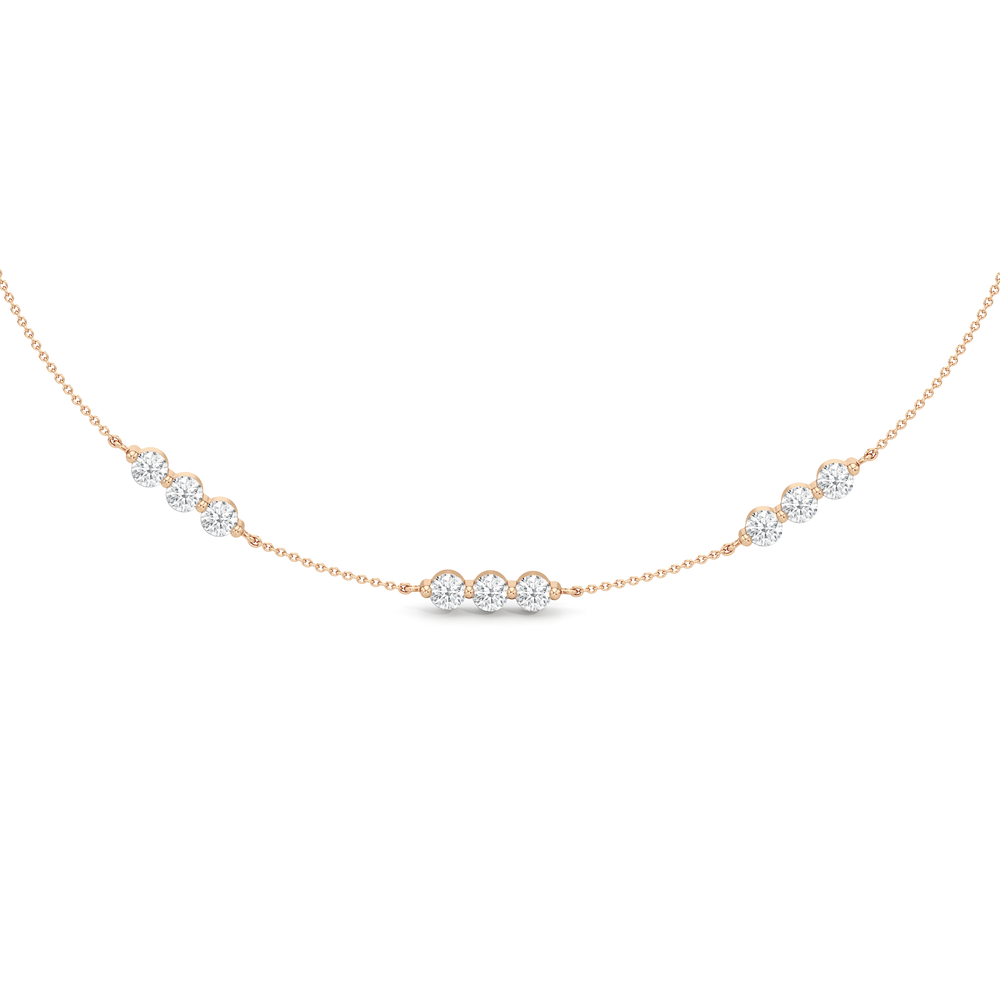 Diamond Trio Station Necklace with 14KT Rose Gold / Lab / 1/4 Cut Diamond in 14KT Rose Gold / Lab / 1/4 view 1
