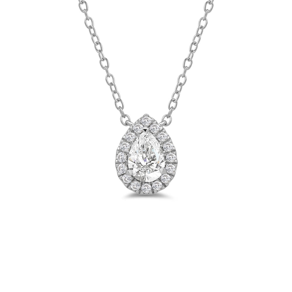 Halo Pear Lab Created Diamond Necklace with 14KT White Gold / Lab / 1 1/4 Cut Diamond in 14KT White Gold / Lab / 1 1/4 view 4
