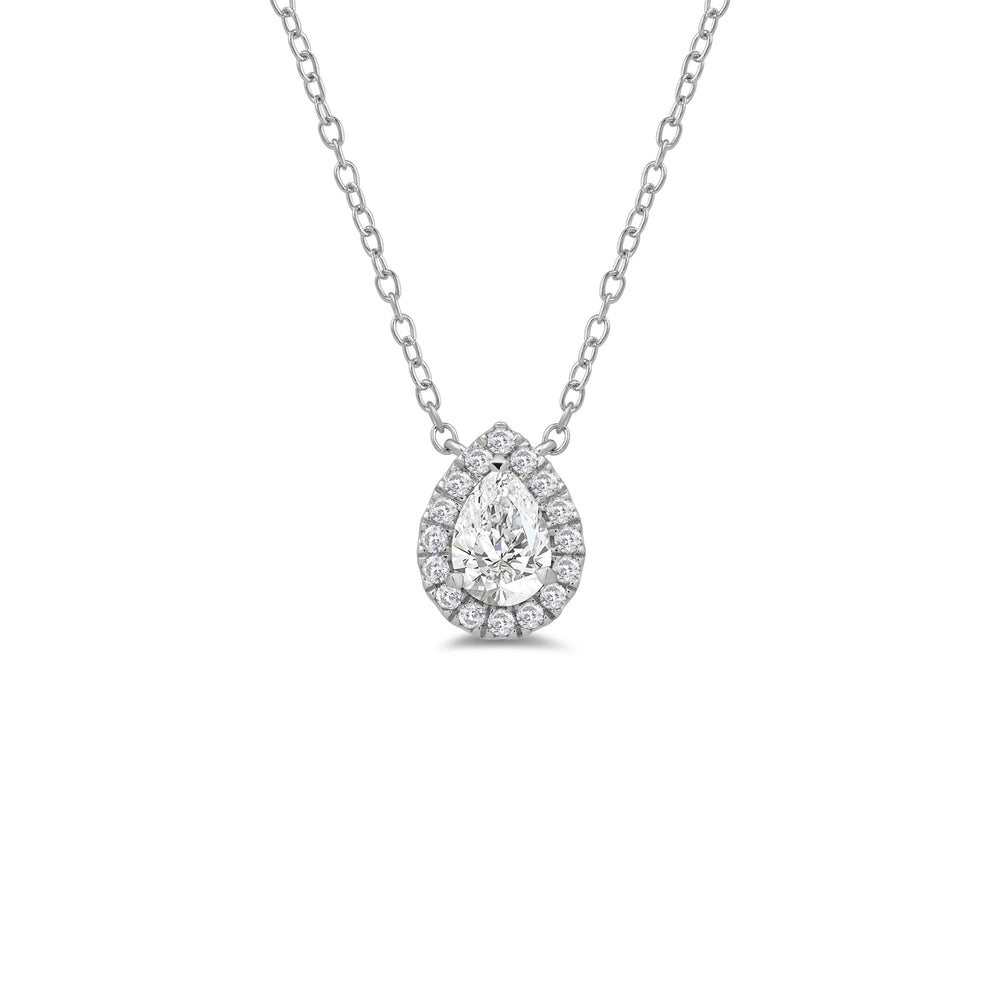 Halo Pear Lab Created Diamond Necklace with 14KT White Gold / Lab / 1/2 Cut Diamond in 14KT White Gold / Lab / 1/2 view 1
