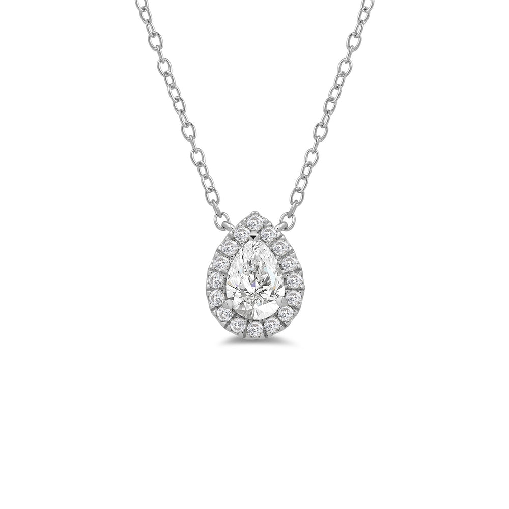 Halo Pear Lab Created Diamond Necklace with 14KT White Gold / Lab / 1/2 Cut Diamond in 14KT White Gold / Lab / 1/2 view 4
