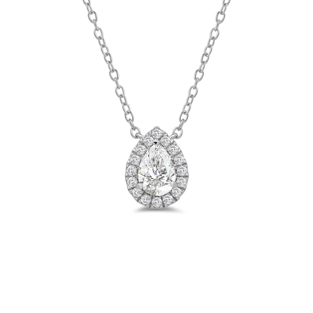 Halo Pear Lab Created Diamond Necklace with 14KT White Gold / Lab / 3/4 Cut Diamond in 14KT White Gold / Lab / 3/4 view 4
