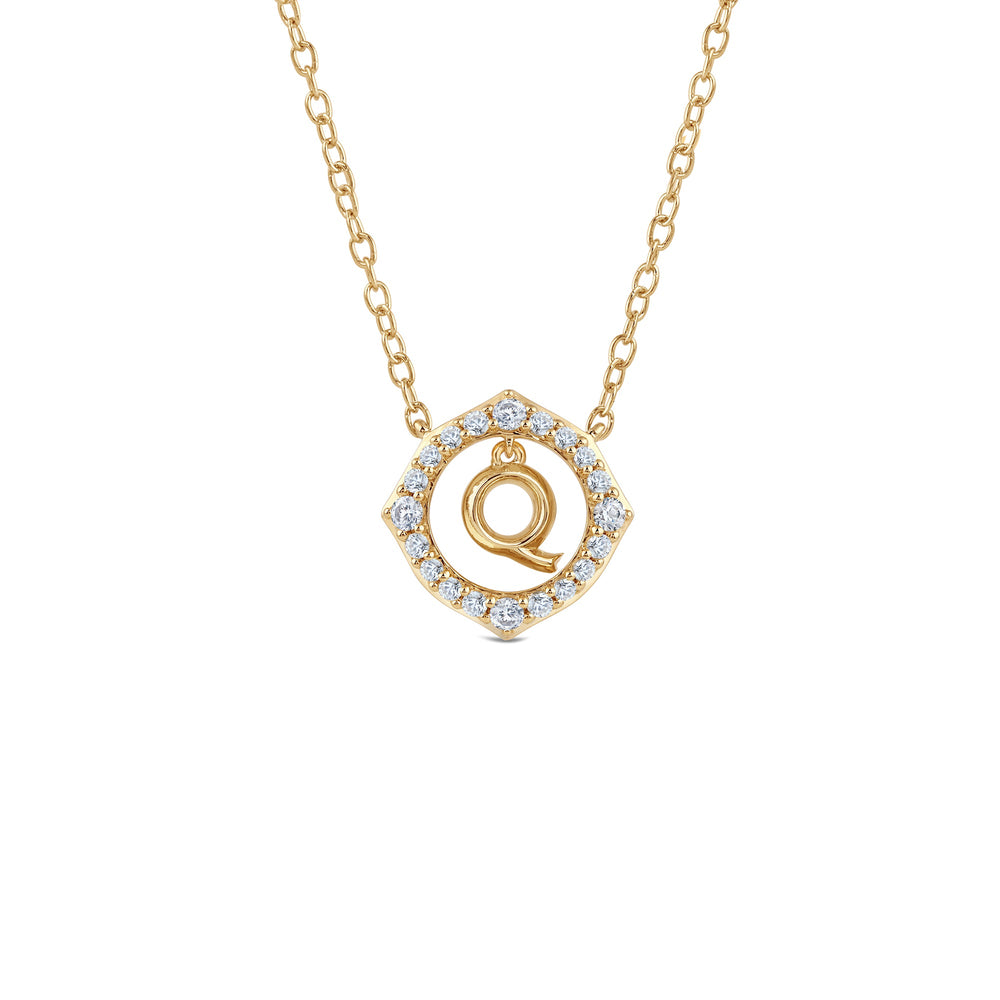 Signature Letter Q Necklace with 14KT Yellow Gold / Lab / 1/5 Cut Diamond in 14KT Yellow Gold / Lab / 1/5 view 1
