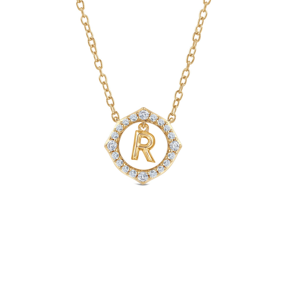 Signature Letter R Necklace with 14KT Yellow Gold / Lab / 1/5 Cut Diamond in 14KT Yellow Gold / Lab / 1/5 view 1
