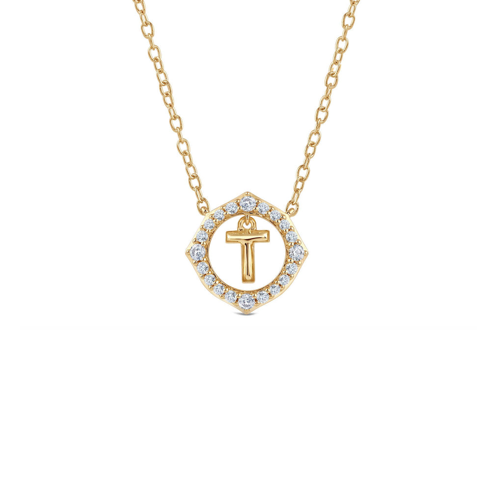 Signature Letter T Necklace with 14KT Yellow Gold / Lab / 1/5 Cut Diamond in 14KT Yellow Gold / Lab / 1/5 view 1
