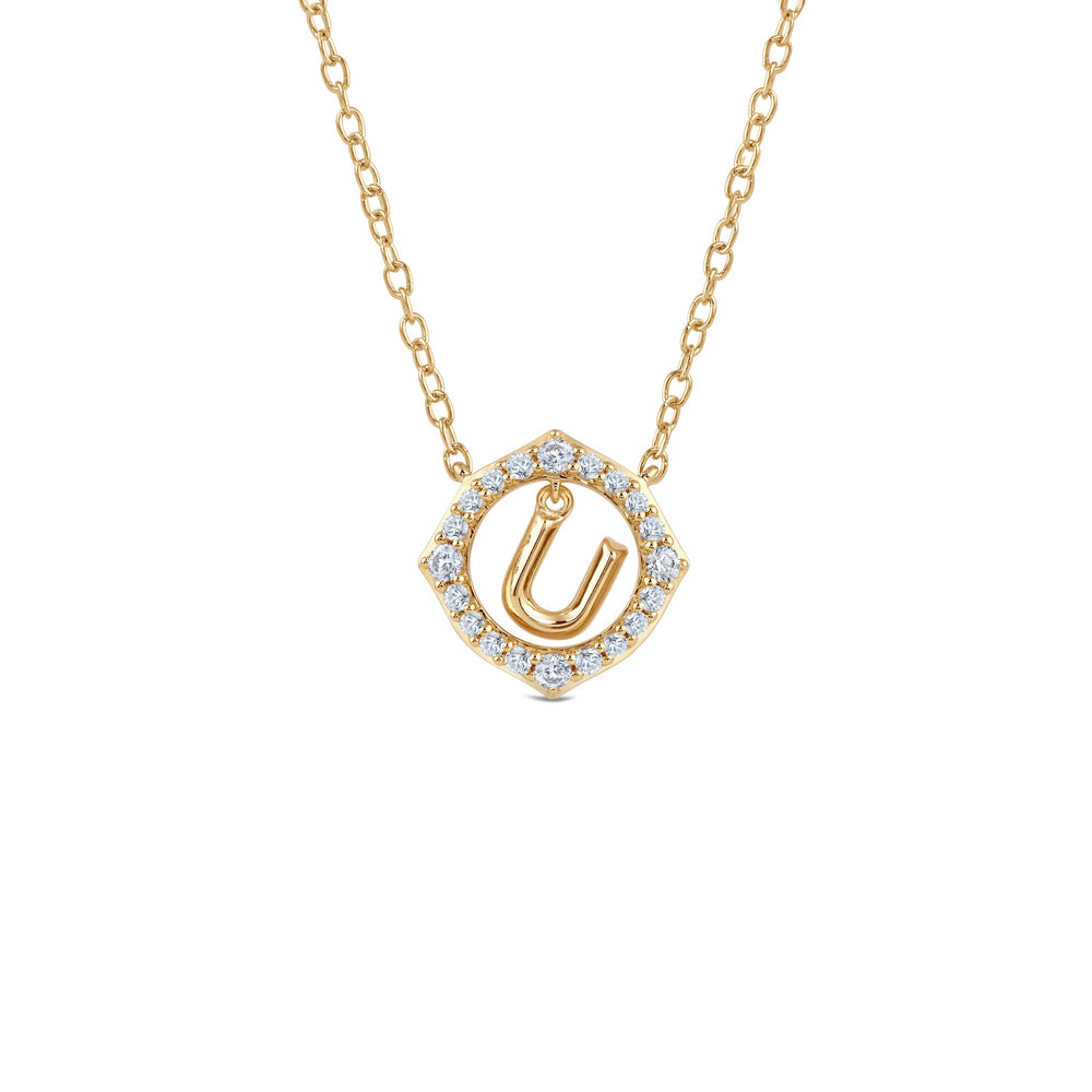 Signature Letter U Necklace with 14KT Yellow Gold / Lab / 1/5 Cut Diamond in 14KT Yellow Gold / Lab / 1/5 view 1
