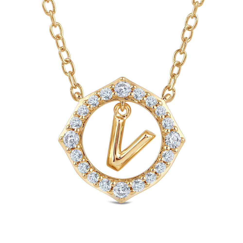 Signature Letter V Necklace with 14KT Yellow Gold / Lab / 1/5 Cut Diamond in 14KT Yellow Gold / Lab / 1/5 view 2
