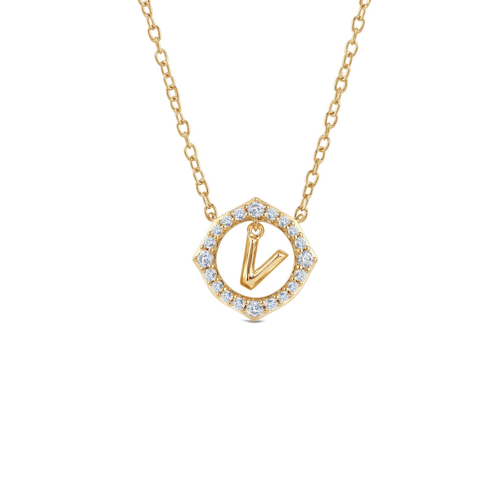Signature Letter V Necklace with 14KT Yellow Gold / Lab / 1/5 Cut Diamond in 14KT Yellow Gold / Lab / 1/5 view 1
