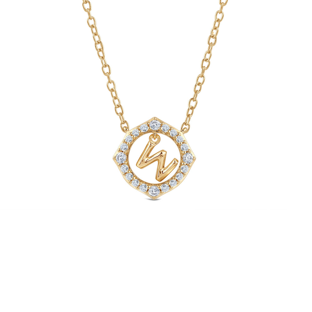 Signature Letter W Necklace with 14KT Yellow Gold / Lab / 1/5 Cut Diamond in 14KT Yellow Gold / Lab / 1/5 view 1

