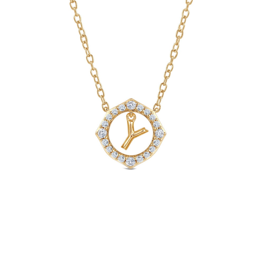 Signature Letter Y Necklace with 14KT Yellow Gold / Lab / 1/5 Cut Diamond in 14KT Yellow Gold / Lab / 1/5 view 1
