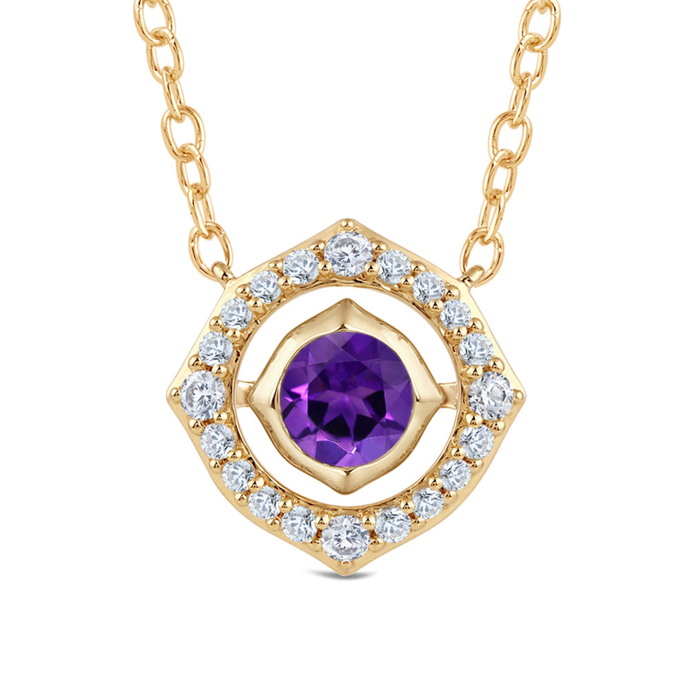 Signature Amethyst Birthstone Necklace with Lab Cut Diamond in 14KT Yellow Gold view 2
