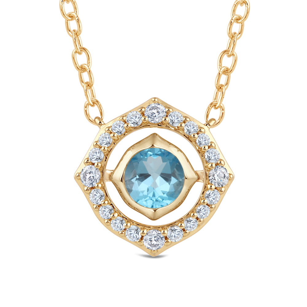 Signature Aquamarine Birthstone Necklace with Lab Cut Diamond in 14KT Yellow Gold view 2
