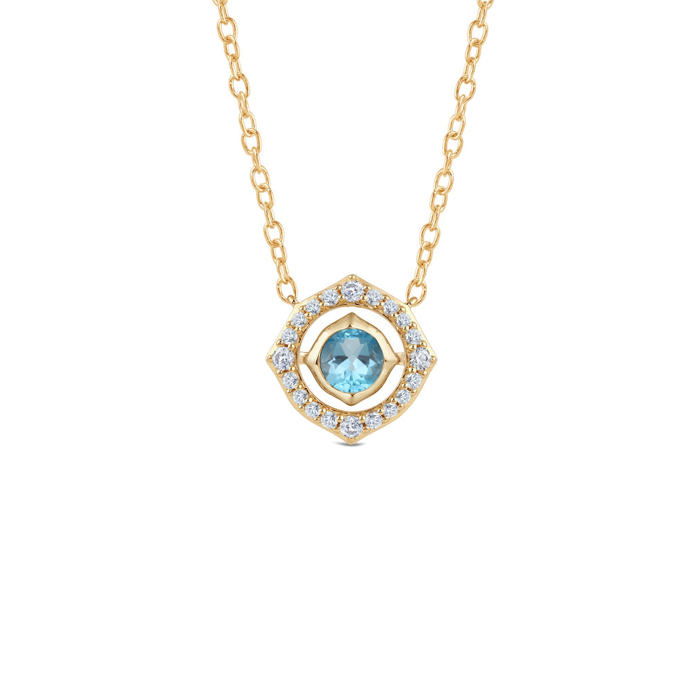 Signature Aquamarine Birthstone Necklace with Lab Cut Diamond in 14KT Yellow Gold view 1

