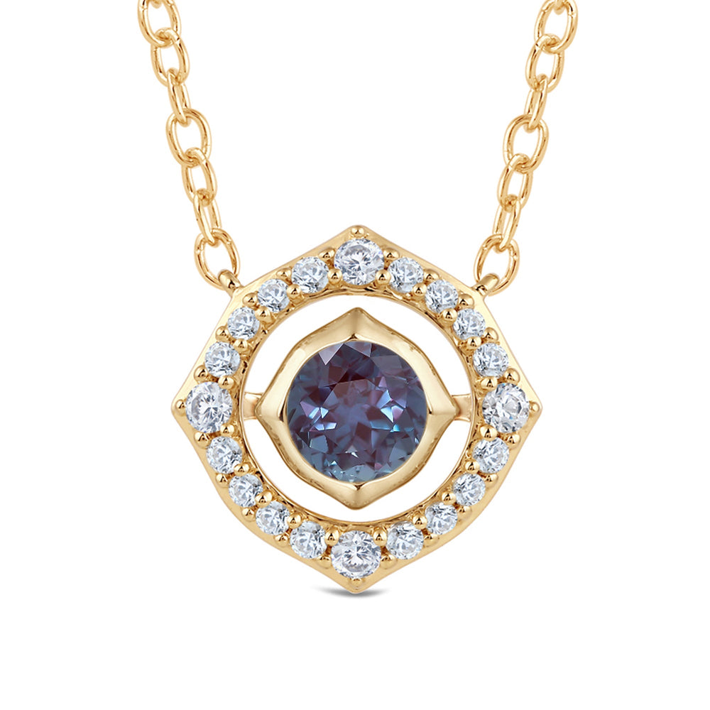 Signature Alexandrite Birthstone Necklace with Lab Cut Diamond in 14KT Yellow Gold view 2
