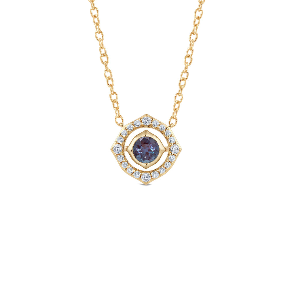 Signature Alexandrite Birthstone Necklace with Lab Cut Diamond in 14KT Yellow Gold view 1
