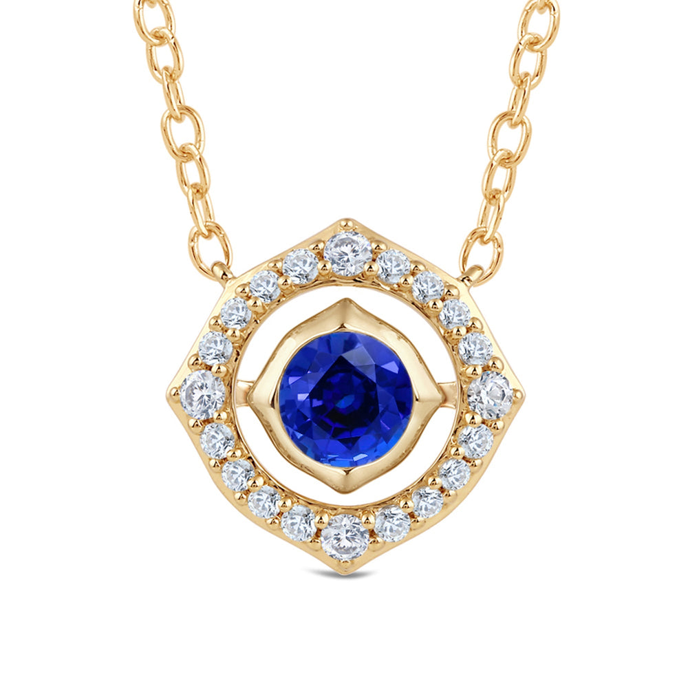 Signature Created Sapphire Birthstone Necklace with Lab Cut Diamond in 14KT Yellow Gold view 2
