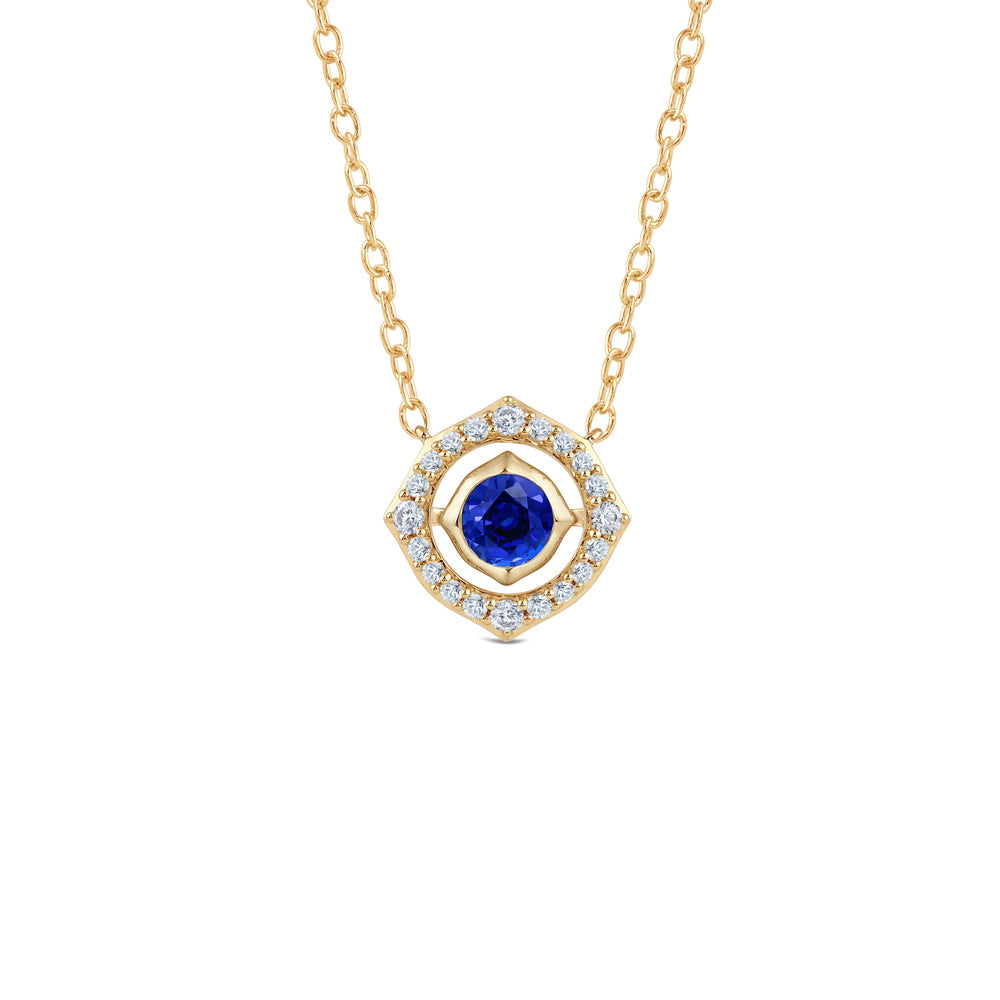 Signature Created Sapphire Birthstone Necklace with Lab Cut Diamond in 14KT Yellow Gold view 1
