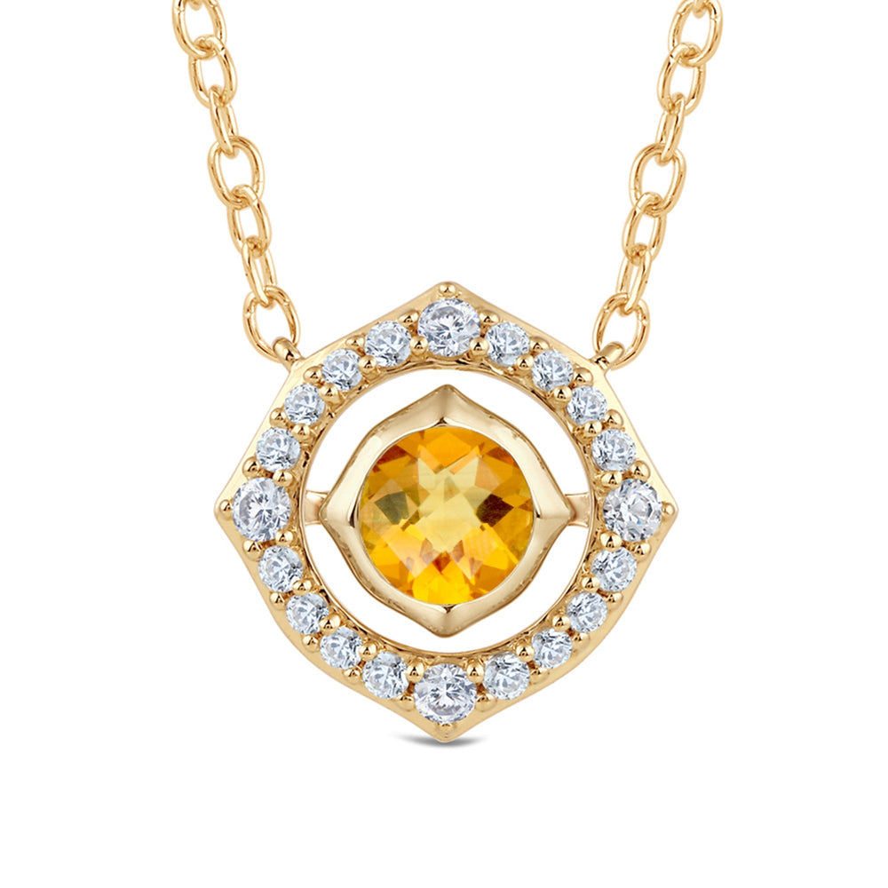 Signature Citrine Birthstone Necklace with Lab Cut Diamond in 14KT Yellow Gold view 2
