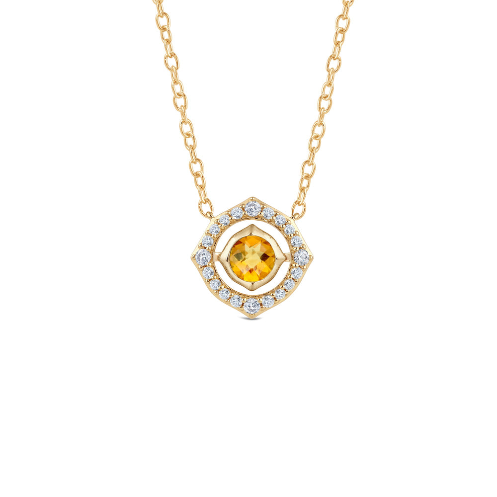Signature Citrine Birthstone Necklace with Lab Cut Diamond in 14KT Yellow Gold view 1
