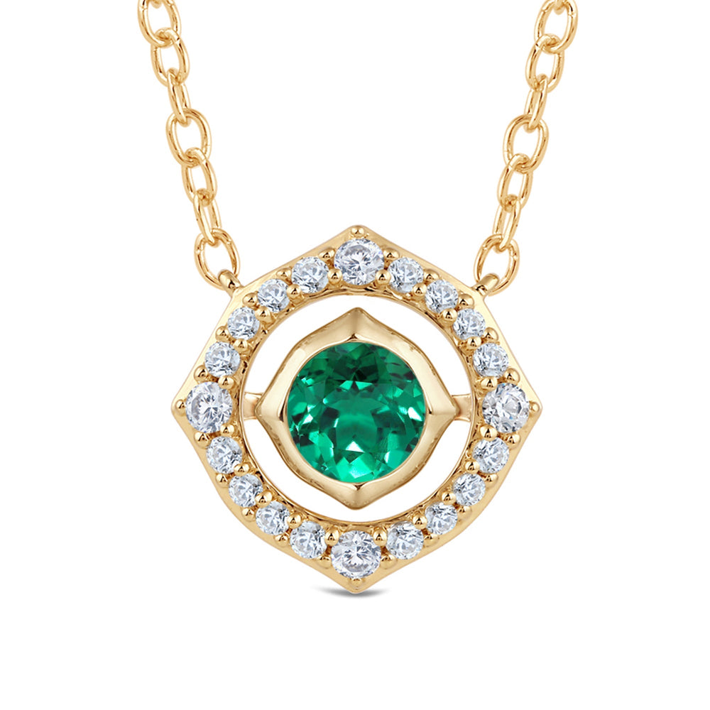 Signature Created Emerald Birthstone Necklace with Lab Cut Diamond in 14KT Yellow Gold view 2
