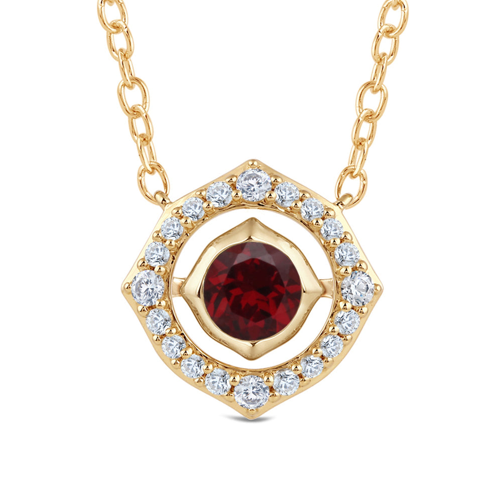 Signature Garnet Birthstone Necklace with Lab Cut Diamond in 14KT Yellow Gold view 2
