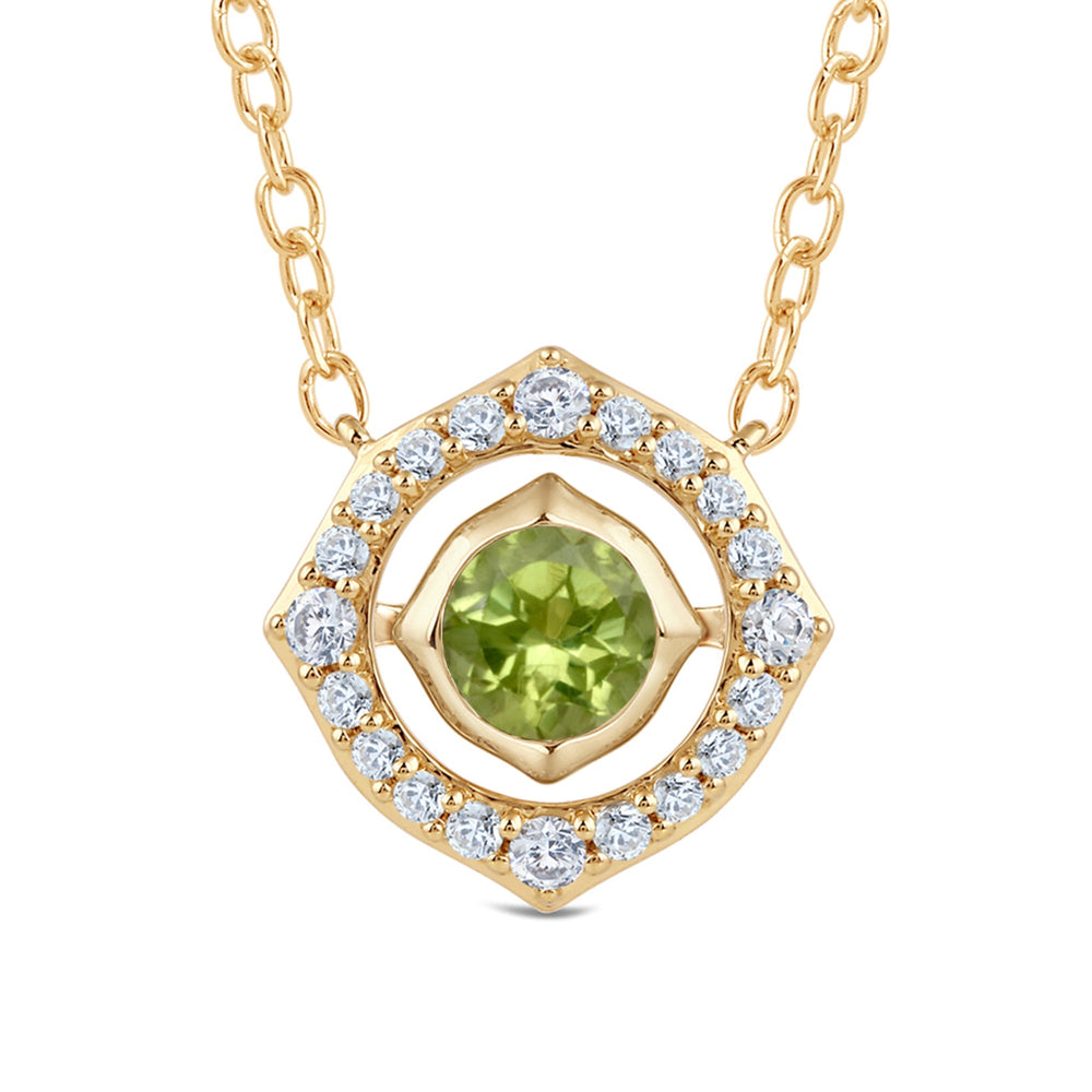 Signature Peridot Birthstone Necklace with Lab Cut Diamond in 14KT Yellow Gold view 2
