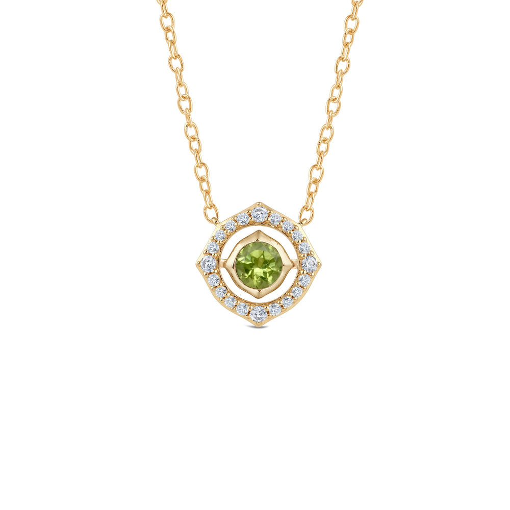 Signature Peridot Birthstone Necklace with Lab Cut Diamond in 14KT Yellow Gold view 1
